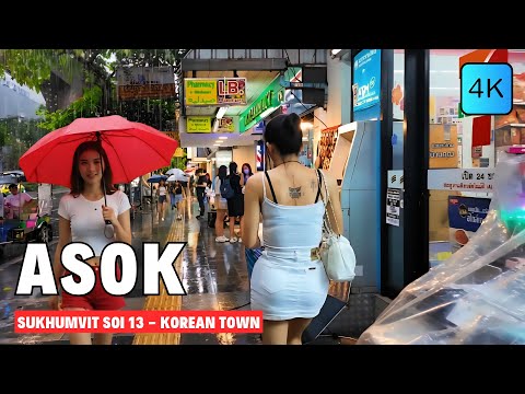 Bangkok, Thailand | Asok BTS Station | Rain Walking Tour 4K