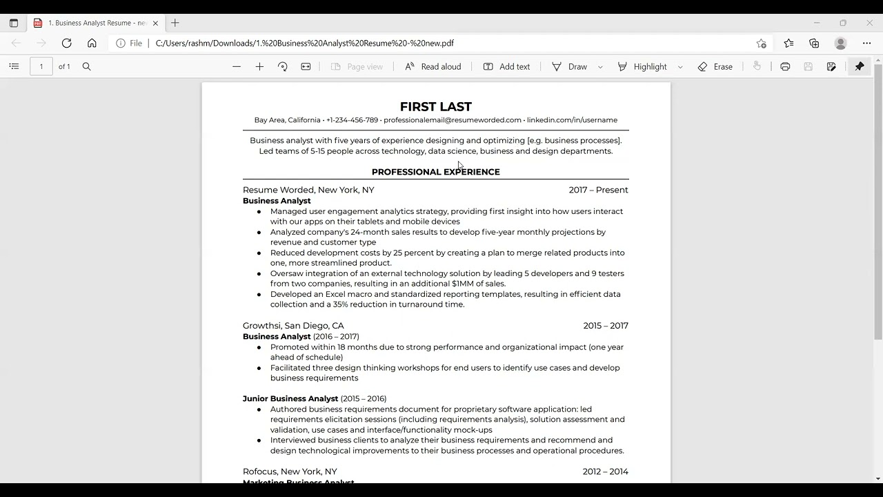 Tips on Displaying Contact Information on Resume for Business Analysis