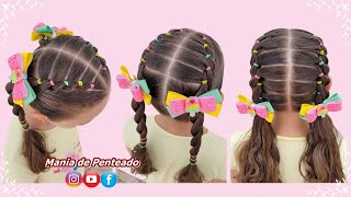 Penteado infantil com liguinhas e xuxinhas - Fácil e lindo!  #penteadoinfantil #penteadoliguinhas 