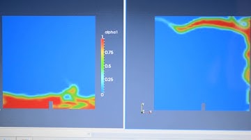 OpenFOAM dam break tutorial, Earth compared to a planet with positive gravity
