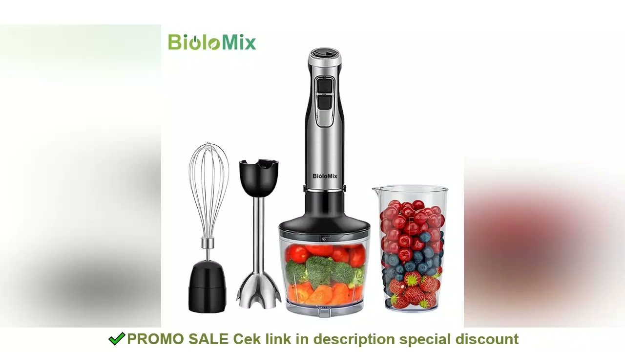 BioloMix 4 in 1 High Power 1200W Immersion Hand Stick Blender Mixer Includes Chopper and Smoothie Cu