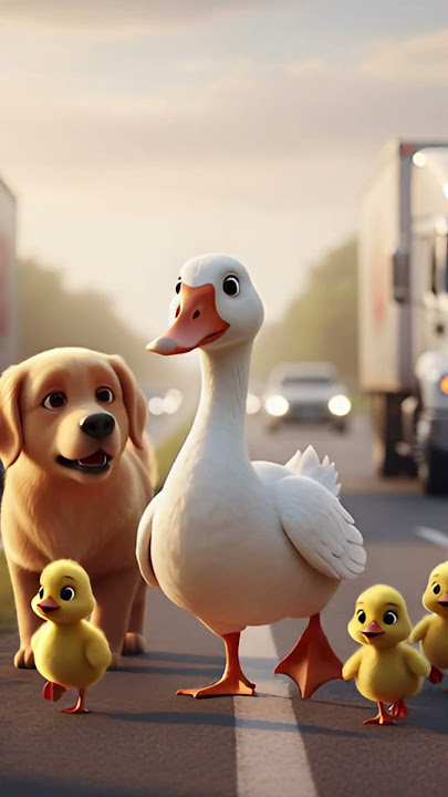 The Brave Golden Retriever Saves a Duck Family on the Highway! Heartwarming 3D Animation! #Shorts