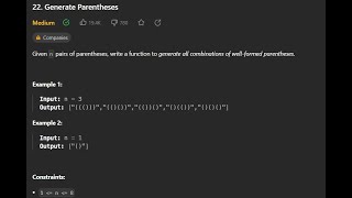 Leetcode 22 | Generate Parentheses solution recursion JAVA