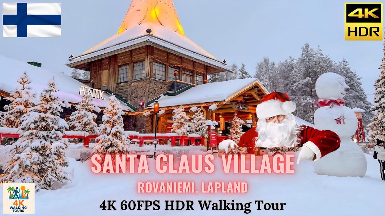 Santa Claus Village, Rovaniemi, Lapland, Finland in the Arctic Circle 🎅🎄 Snowy 4K 60FPS Walking Tour