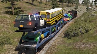 Kereta Api Membawa Mobil Tabrakan - Kompilasi Kereta Api Kecelakaan- Animasi Kartun Beamng.Drive