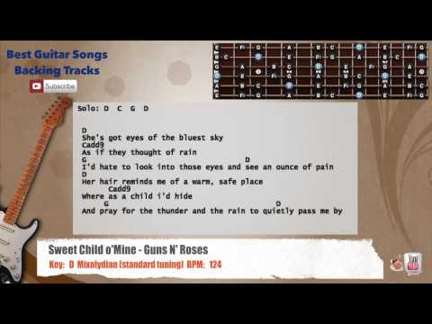 Sweet Child O' Mine - Guns N' Roses Guitar Backing Track With Vocal, Chords And Lyrics