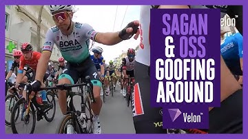Peter Sagan and Daniel Oss goofing around in the pro peloton