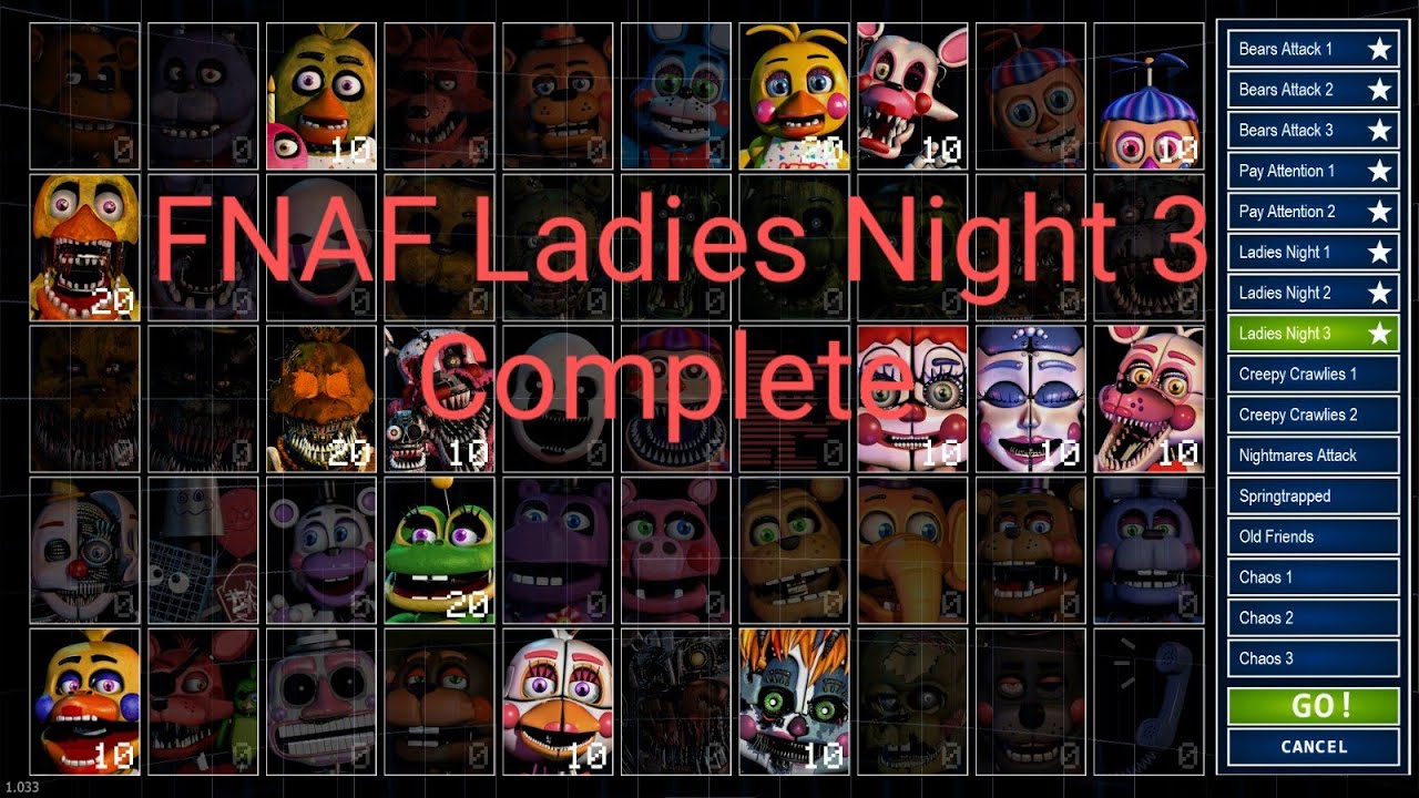 Fnaf ultimate custom night: Ladies Night 3 complete - YouTube