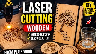 Custom Laser Cut Wooden Notebook Cover &amp; Glass Coaster Design | কাঠ খোদাই আইডিয়া