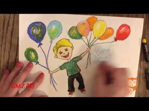 ბიჭუნა ბუშტებით/პასტელებით ბიჭუნას დახატვა/გავერთოთ ხატვით