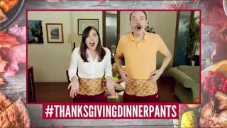 Dylan Dreyer tries on expanding Thanks giving themed pants