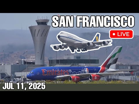 KSFO LIVE | JULY 11, 2025 | LUFTHANSA RETRO EMIRATES NBA LIVERY AT SAN FRANCISCO INT AIRPORT IRL