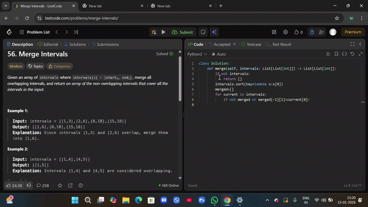 Merge Overlapping intervals explained in python | Blind 75 | Striver Dsa sheet