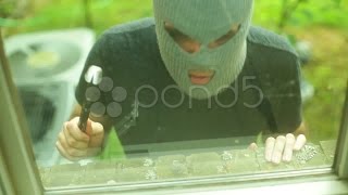 Burglar Breaking Entering Alarm Illegal Burglary Robber Rob. Stock Footage