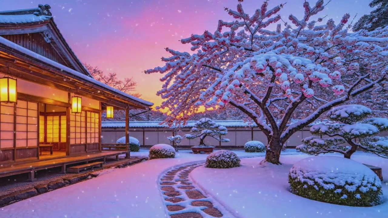 Snowy Sunset in Japan ❄️ Peaceful Piano Ambience for Deep Focus