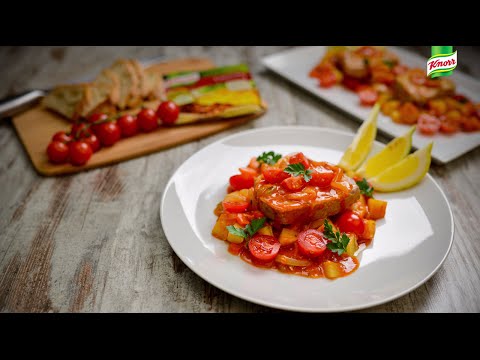 Bifes de Atum em Cebolada com Tomate