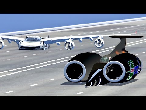 Thrust SSC Fastest Car In The World VS Koenigsegg Jesko with Airplane Kit – Drag Race 20 KM