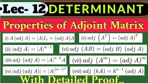 Lec- 12 | DETERMINANT | Properties of Adjoint Matrix | In Detail With Proof | Class-12th | IIT/JEE.