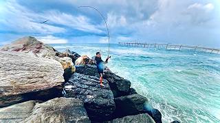 Rock Fishing In A Rain Storm - Catch And Cook