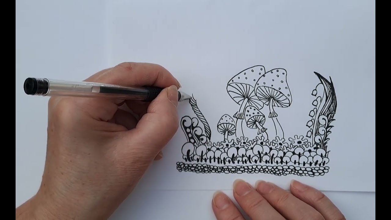 Beautiful zentangle  mushroom drawing,  zentangle art 