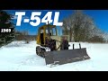 Old Soviet Tracked Tractor START & PLOWING SNOW - T-54L (1969)