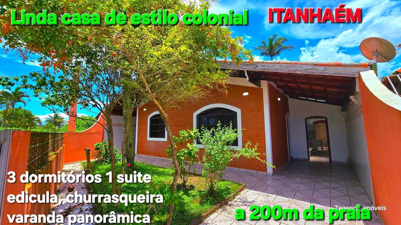 Casa Colonial Charmosa Itanhaém a 200m da praia 3 dormitórios Varanda jardim edicula preço ocasião 