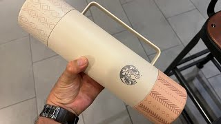 Huge Starbucks Miir Thermos Geo Beige Stainless Steel Bottle 33Oz