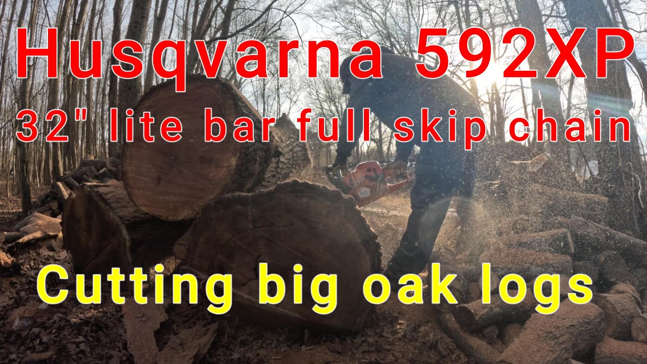 Husqvarna 592XP 32'' bar cutting oak logs - YouTube