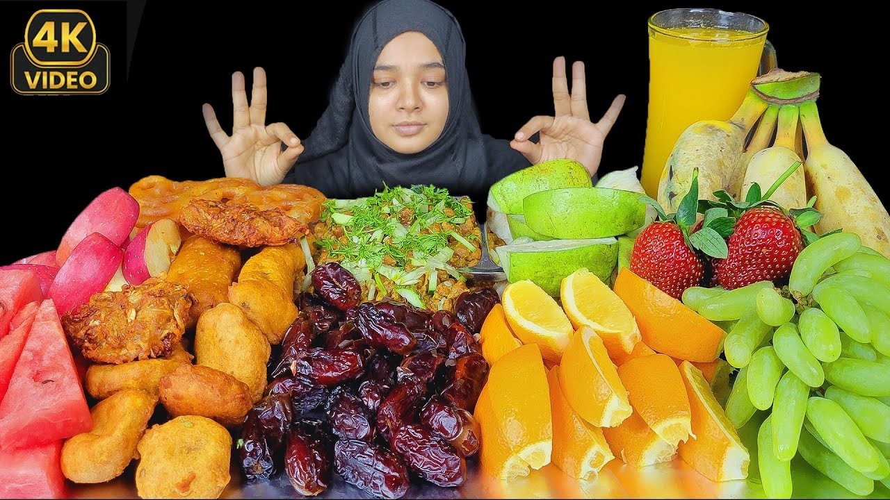 RAMADAN IFTAR EATING SHOW | ASMR EATING IFTAR MUKBANG | FRESH FRUIT PLATTER