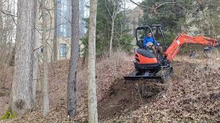 Using my 52' rake and dozer blade with my mini excavator to build a trail access from above