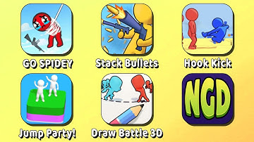 GO SPIDE‪Y‬, Stack Bullet‪s, Hook Kic‪k‬, Jump Party‪!, Draw Battle 3‪D | New Games Daily