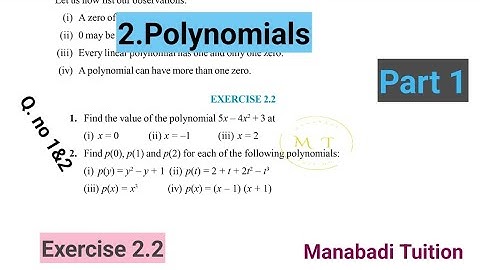 9th class maths|Chapter 2|👩‍🏫Polynomials| 💁‍♂️Exercise 2.2| Q no 1&2 |part 1|With notes|