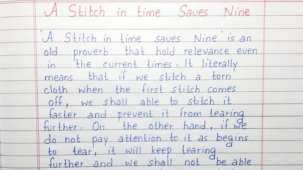 a stitch in time saves nine essay brainly