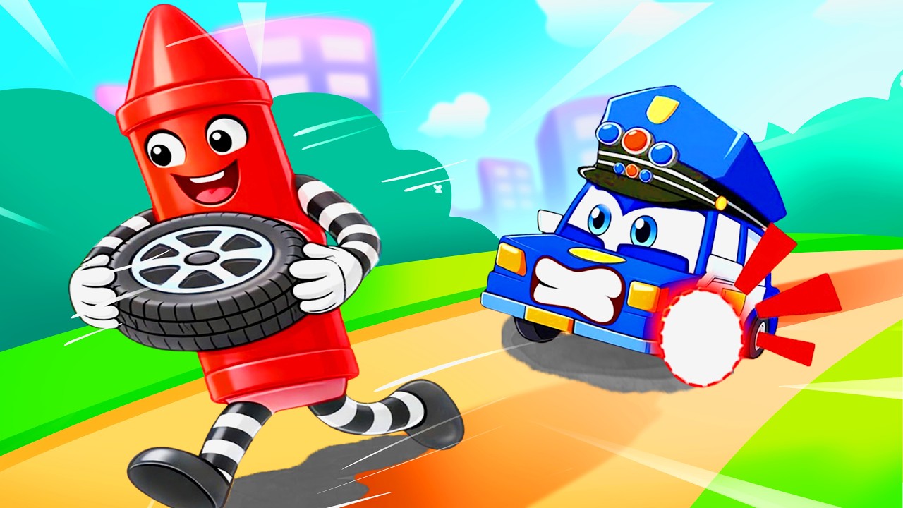 Police Car Lost Wheel | Pensil Warna Pergi Rodanya 🖍️| Bayi Terluka | Robosquad Kartun