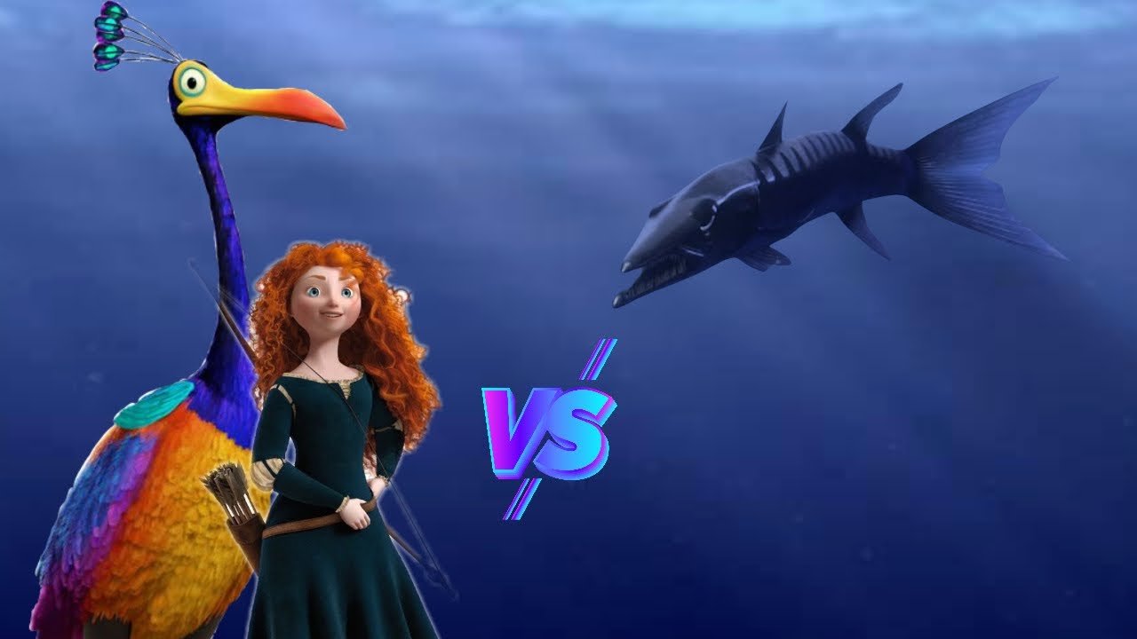 Merida, And Kevin (Up) VS Barracuda (Finding Nemo)