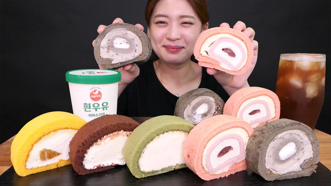 🍰rice cake roll cake😍쫀득한 떡이 쏘-옥❤ 크림까지 폭탄! 롤케이크 먹방🥰 [Strawberry, choco, Green tea, Mango] Mukbang