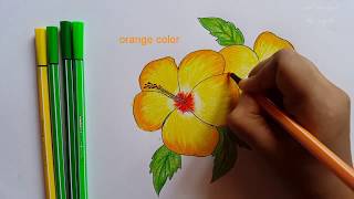 FLOWER HOW TO DRAW yellow hibiscus EASY DRAWING step by step ചെമ്പരത്തി YouTube