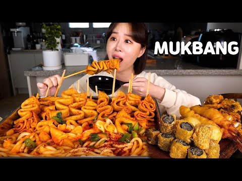 MUKBANGㅣASMR 화끈하게 매운 빨간어묵과 우동사리, 바삭바삭 각종 튀김까지 먹방🍢 Hot Spicy Eomuk, <strong>Udon</strong>, Fried foods🍢