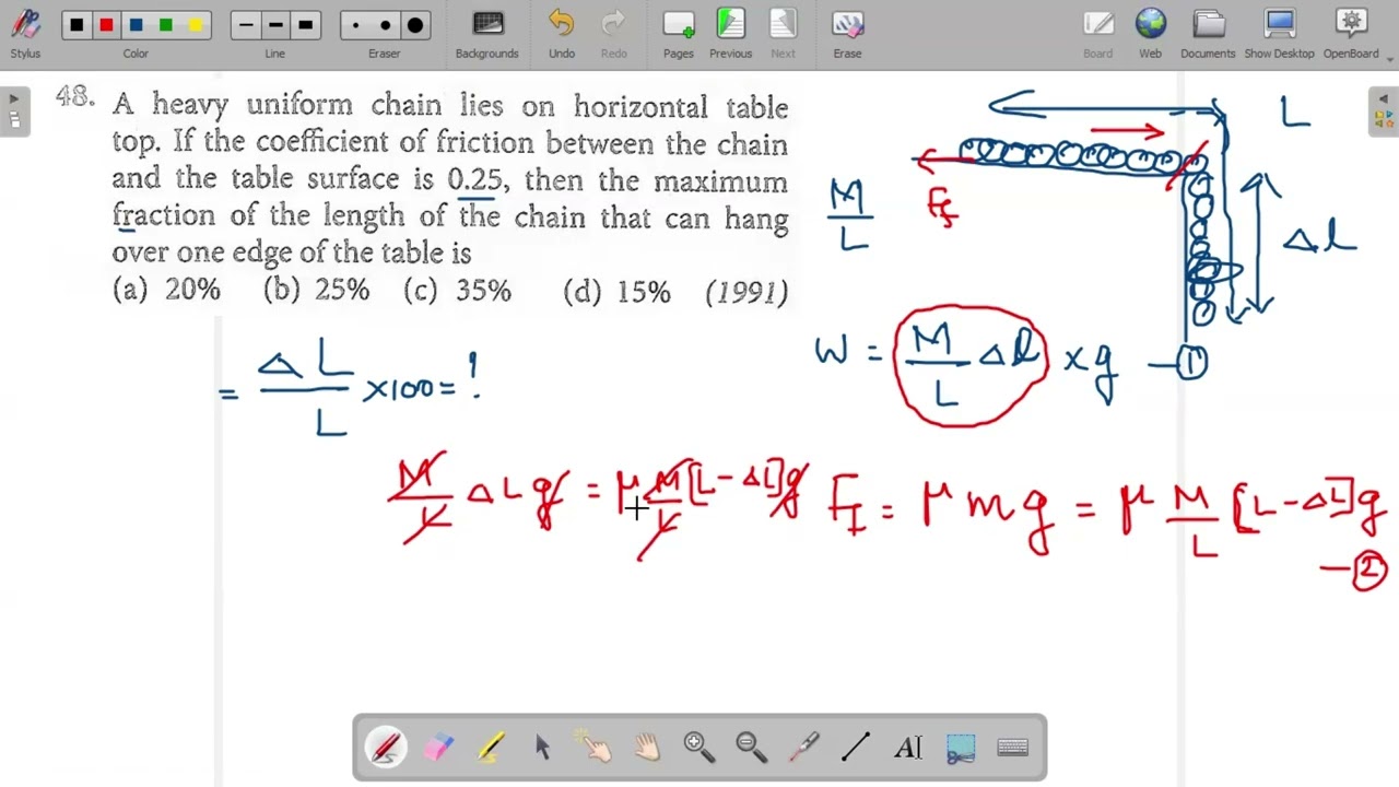 A heavy uniform chain lies on horizontal table top.If the coefficient of friction  between the chain