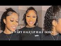 HOW TO💕|| V-PART HALF UP, HALF DOWN| on natural hair| CURLY HAIR