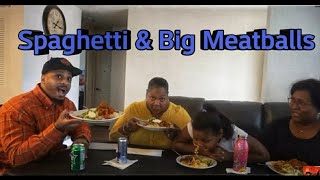 Spaghetti and big ol'meatballs mukbang