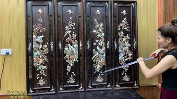 BẢO ĐẠI giới thiệu bộ vách cẩn ốc đỏ lửa vàng tranh,tủ chè khảm ốc,bình phong,tranh tứ quý gỗ trắc,