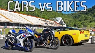 Supercars vs Bikes DragRace! GSXR1000 ER6N Corvette GTR BMW AMG