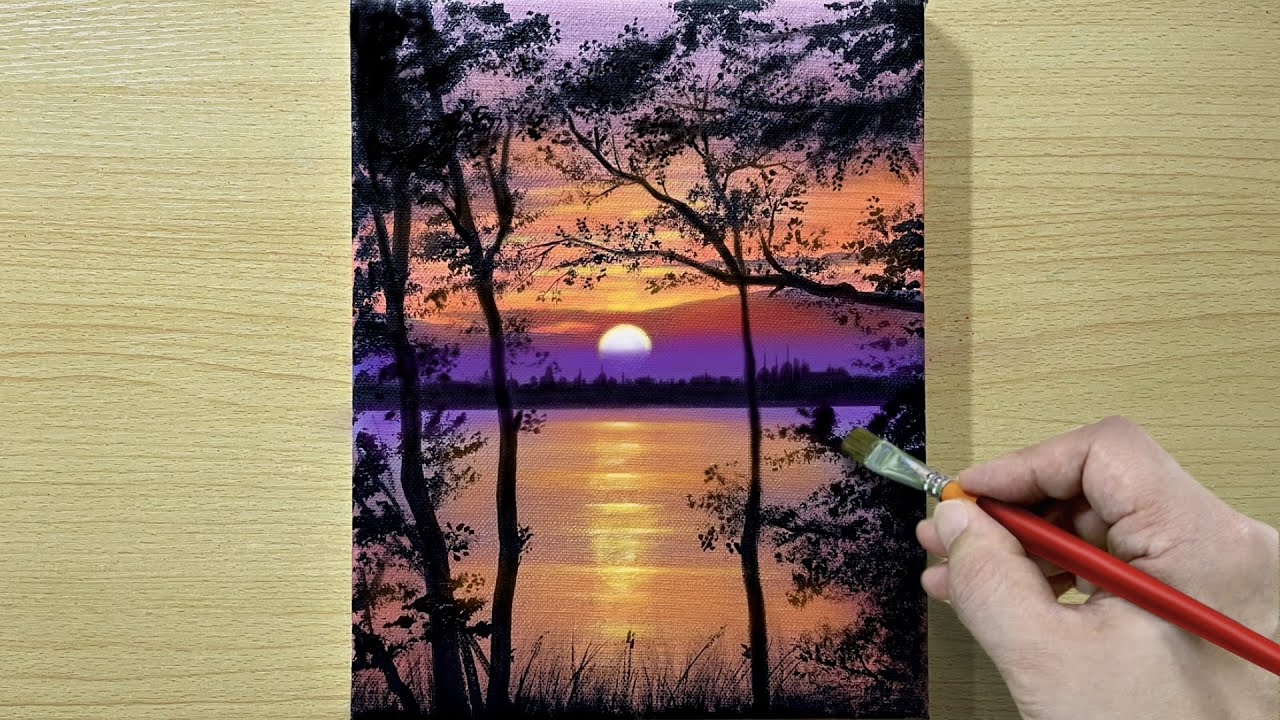 Easy Sunset Painting / Acrylic Painting for Beginners / STEP by ...