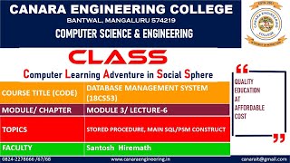 VTU DBMS (18CS53) DataBASE MANAGEMENT SYSTEM [STORED PROCEDURE, MAIN SQL/PSM CONSTRUCT] (M3 L6)