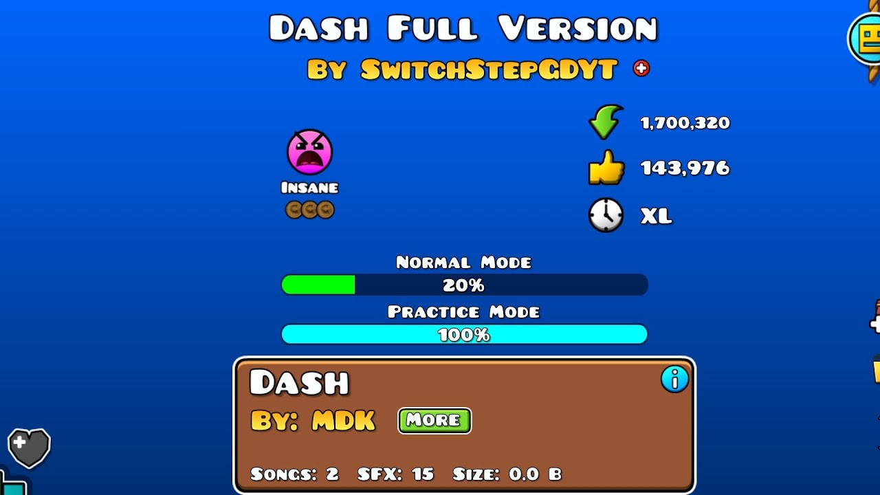 Dash full versión: 100% (practice) - YouTube