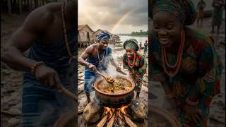 Ilaje Tribe's Giant Manatee Stew Feast 🥘 #wildfirefeast #shortsviral #tribalfeast