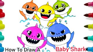 How To Draw Baby Shark Family Easy \/ Baby Shark Face Step by step for Beginners