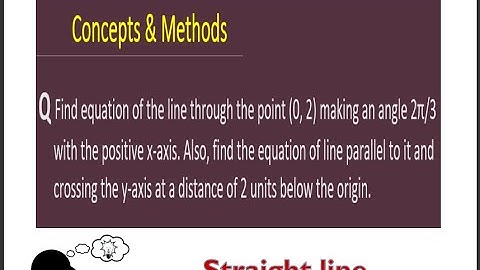 Find equation of the line through the point (0, 2) making an angle 2π/3        with the positive...