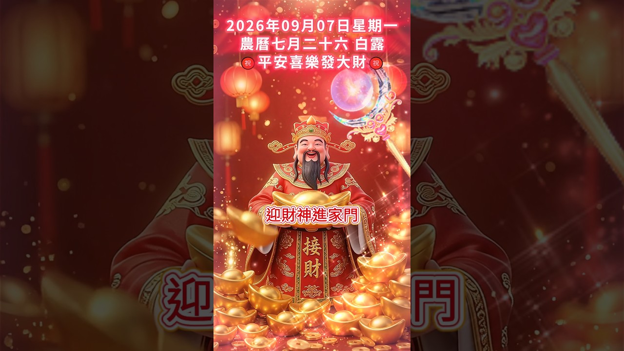 #早安朋友🙏農曆七月二十六,今日白露,六六大順吉祥好運日,也是七星高照吉祥日!接福接財接好運🙏快接住五路財神賜福的頂級暴富財運❤️願你順風順水順財神,平安喜樂發大財🙌#祝福 #早安 #正能量 縮圖